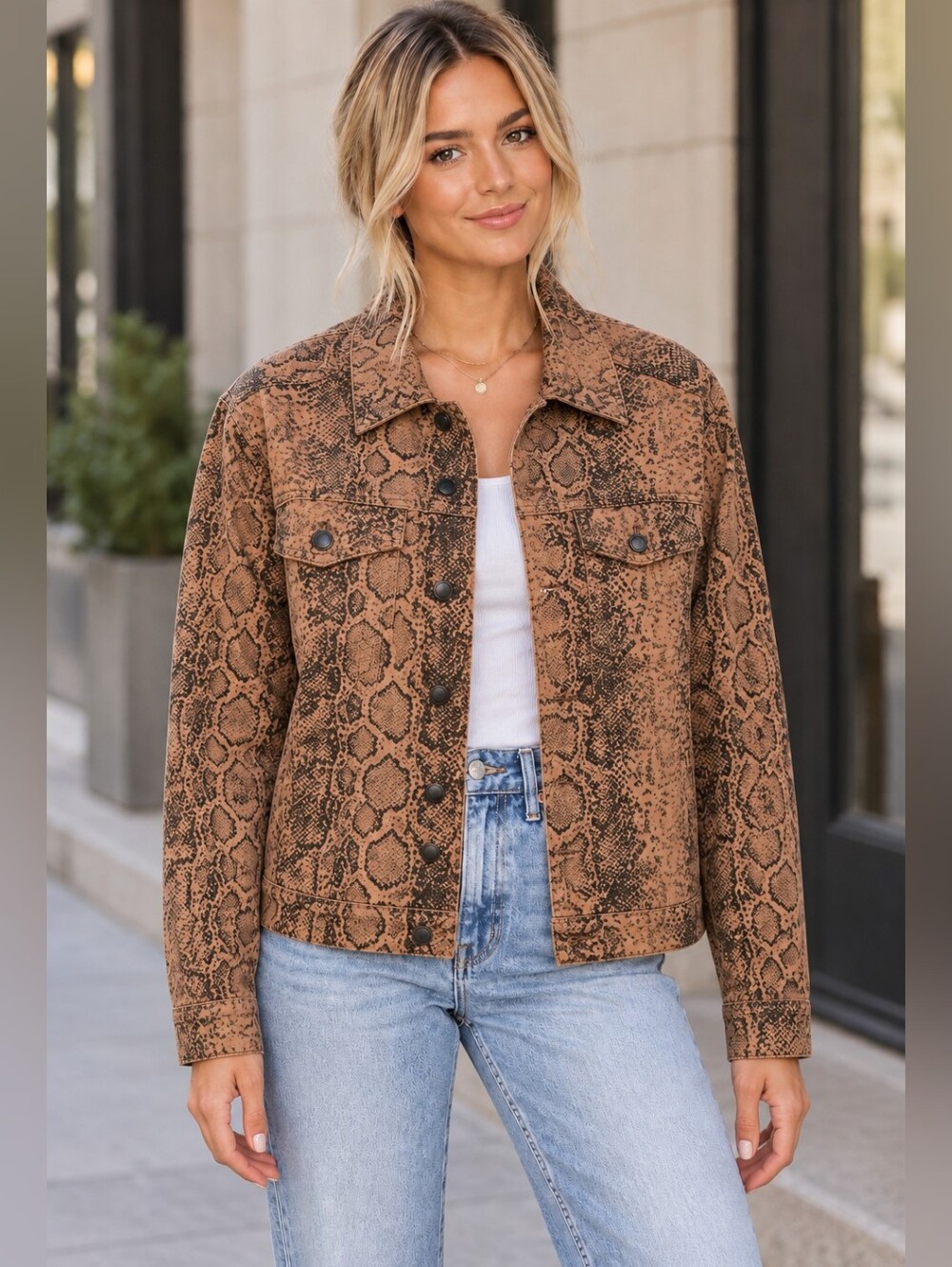 NWOT Free People Snake Trucker Jacket Brown Size Large